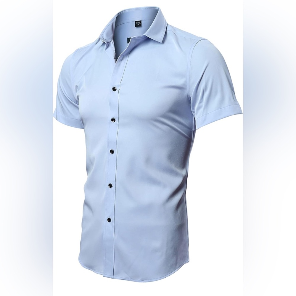 Casual Button Up Fitted Collar Formal Short Sleeves Dress Shirt light Blue Large